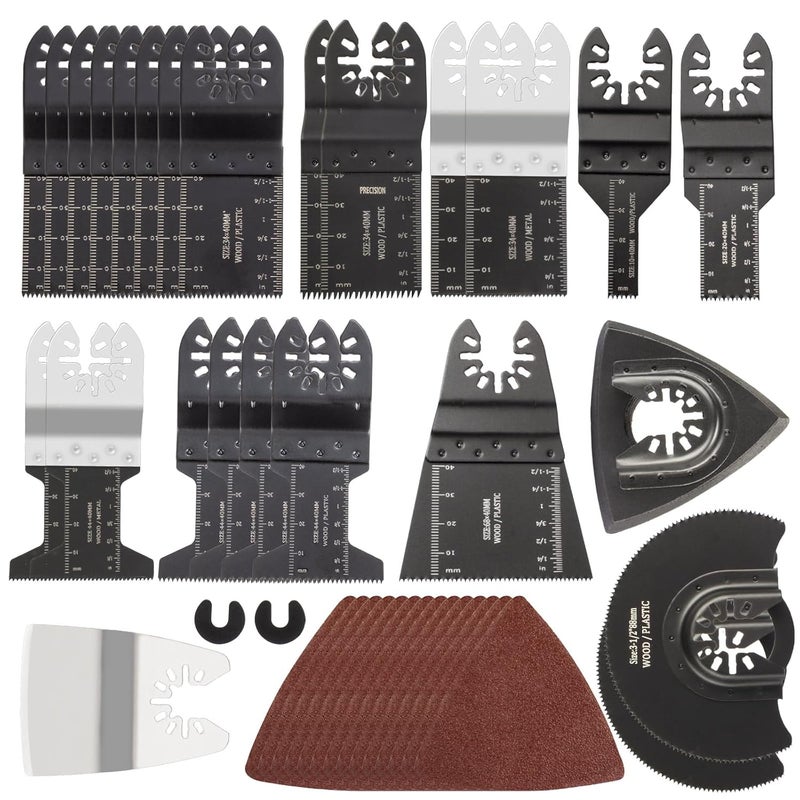 NKF 41 PCS Oscillating Saw Blades, Universal Titanium Multitool Blades fit Wood Plastics Metal, Quick Release Multi Tool Blades Kits for Dewalt Porter Cable Fein Makita and Black & Decker. - Image 1